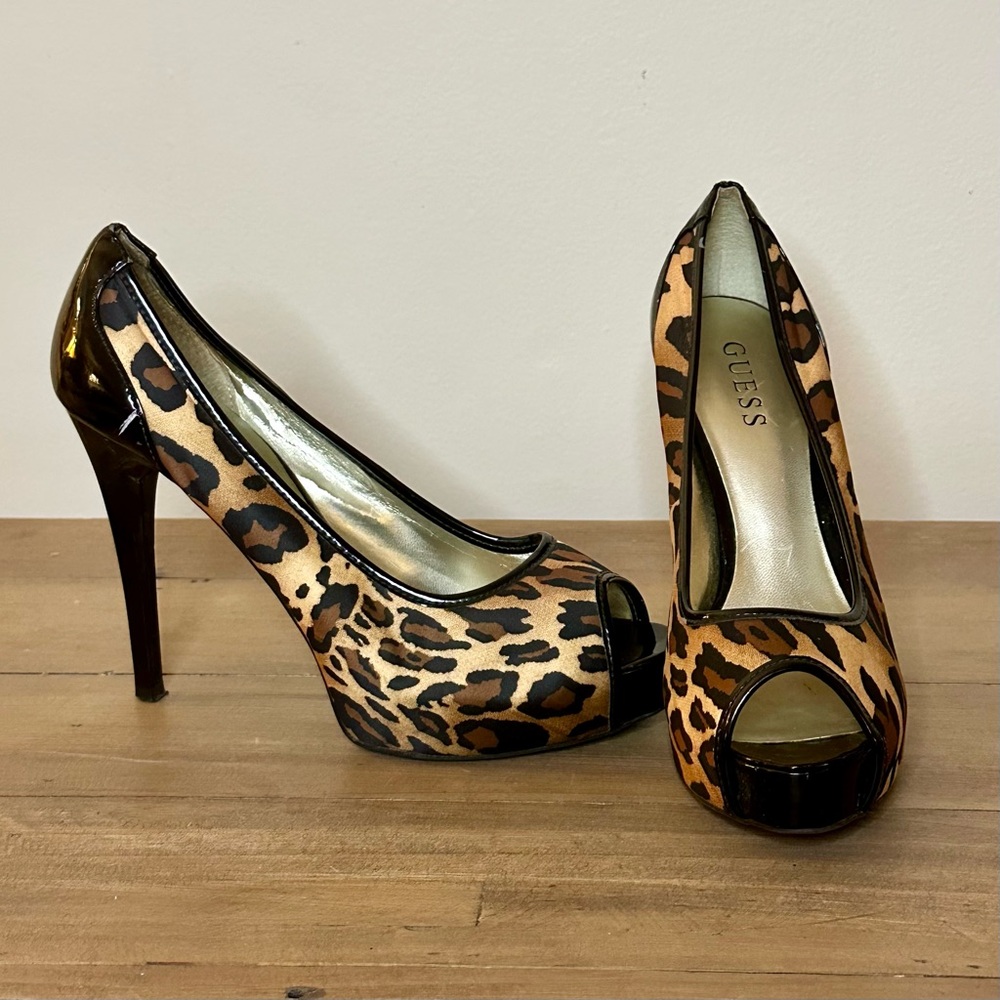 GUESS Animal Print Peep Toe Heels